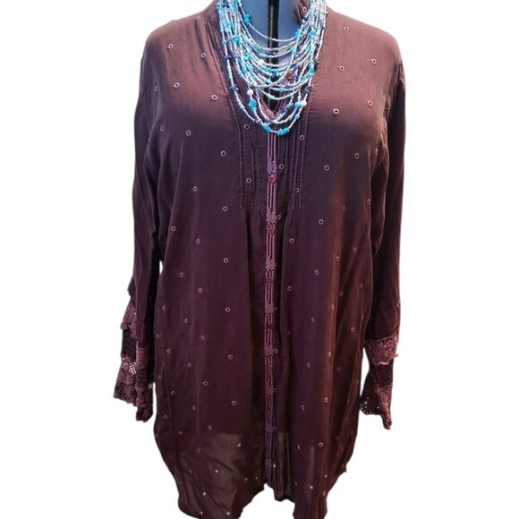 Johnny Was Marron/Burgundy Lace Embroidered Bohemian Top Sz XXL - Picture 3 of 11